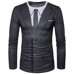 Fashion Men's Suit Print Style 3D t-shirt Embellished Tee Round neck Long Sleeve  2017 Black Friday Deals.